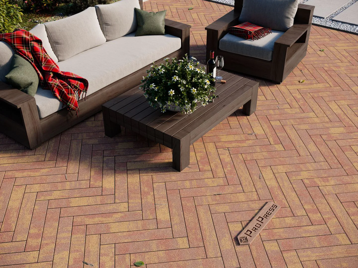 Тротуарная плитка Паркет 500х100 №6 "Осень", фактура гладкий, гранитная, мрамор, высота 60 мм